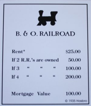 PARTS ONLY -Monopoly Board Game "1935 Deluxe First Edition Classic Reproduction" - "B & O R.R." Title Deed Card