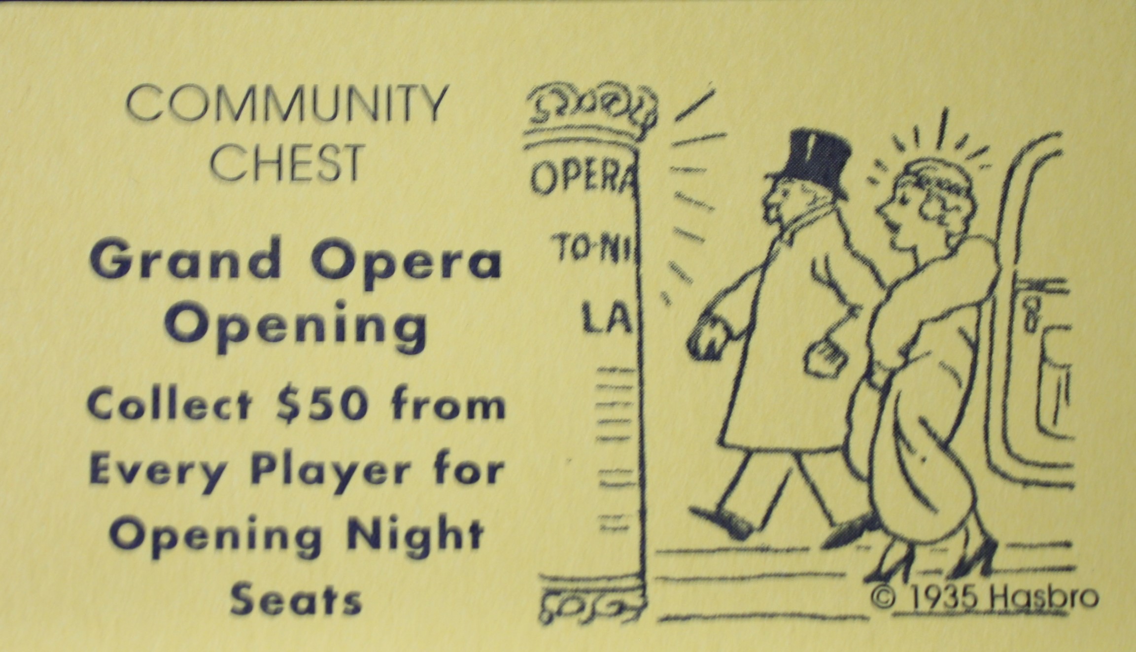 PARTS ONLY -Monopoly Board Game "1935 Deluxe First Edition Classic Reproduction" - #5 Community Chest Card Only