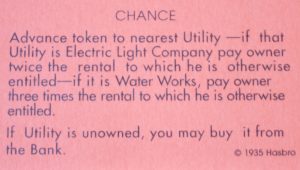 PARTS ONLY -Monopoly Board Game "1935 Deluxe First Edition Classic Reproduction" - #2 Chance Card Only