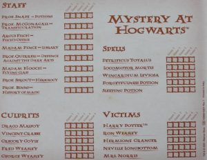 PARTS ONLY - Harry Potter Mystery at Hogwarts Board Game - (1) Hunch Checklist Pad Single Sheet Only