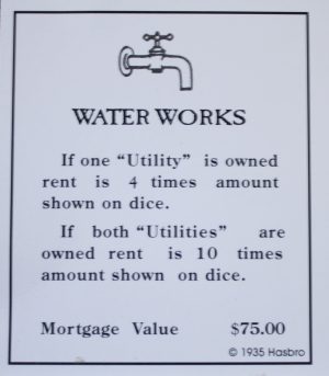 PARTS ONLY -Monopoly Board Game "1935 Deluxe First Edition Classic Reproduction" - "Water Works" Title Deed Card