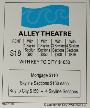 PARTS ONLY -Houston In-A-Box Board Game - "Alley Theatre" Title Deed Card Only