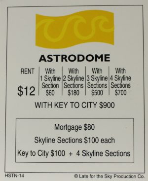 PARTS ONLY -Houston In-A-Box Board Game - "Astrodome" Title Deed Card Only