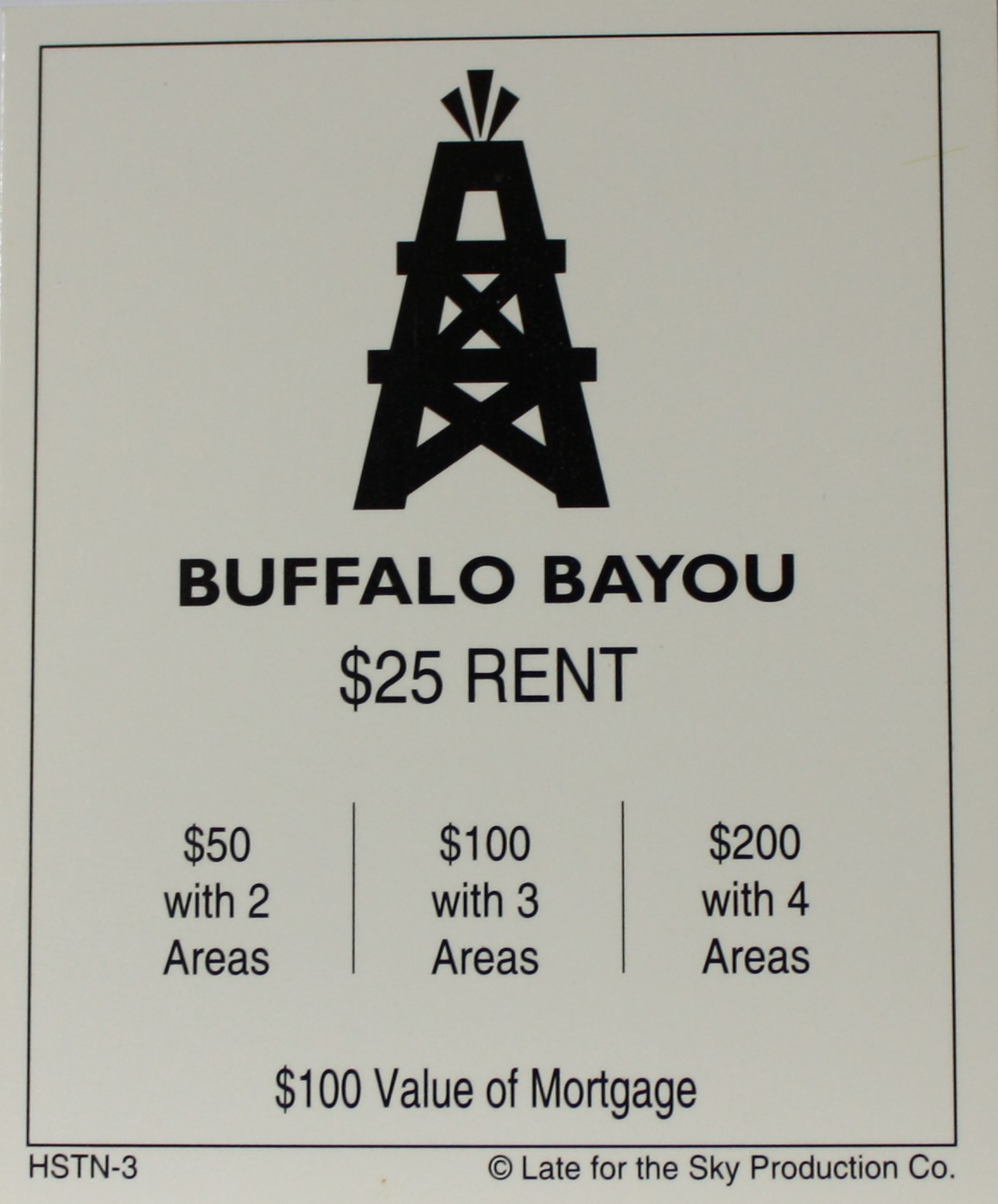 PARTS ONLY -Houston In-A-Box Board Game - "Buffalo Bayou" Title Deed Card Only