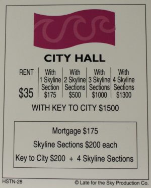 PARTS ONLY -Houston In-A-Box Board Game - "City Hall" Title Deed Card Only