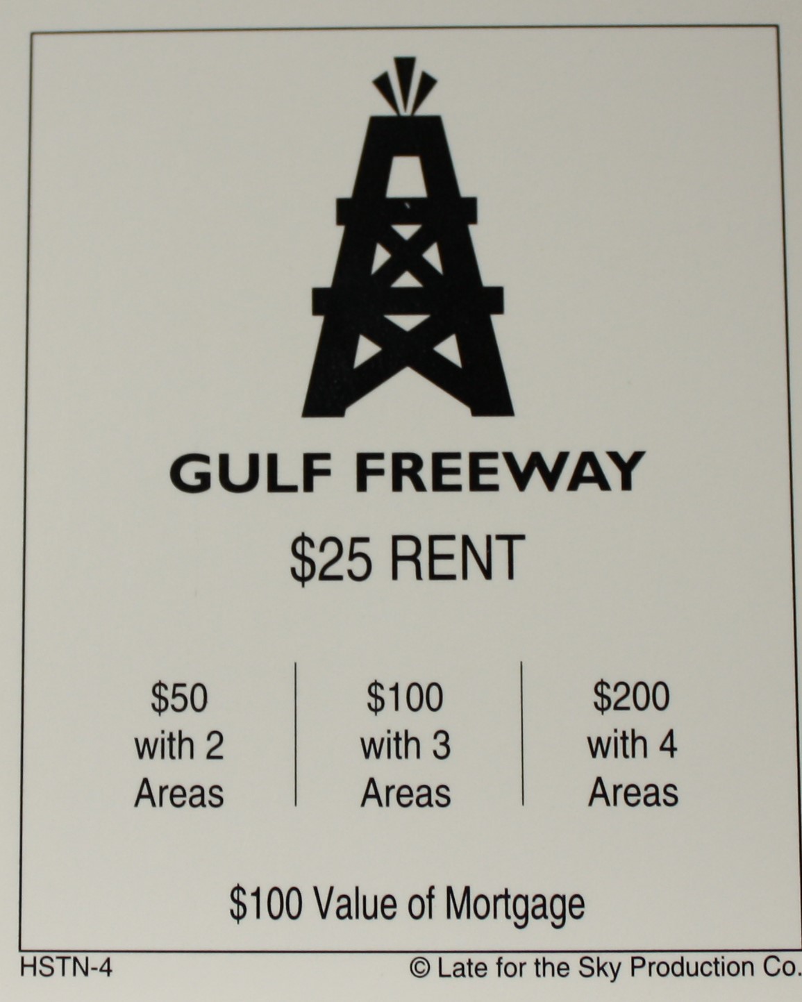 PARTS ONLY -Houston In-A-Box Board Game - "Gulf Freeway" Title Deed Card Only