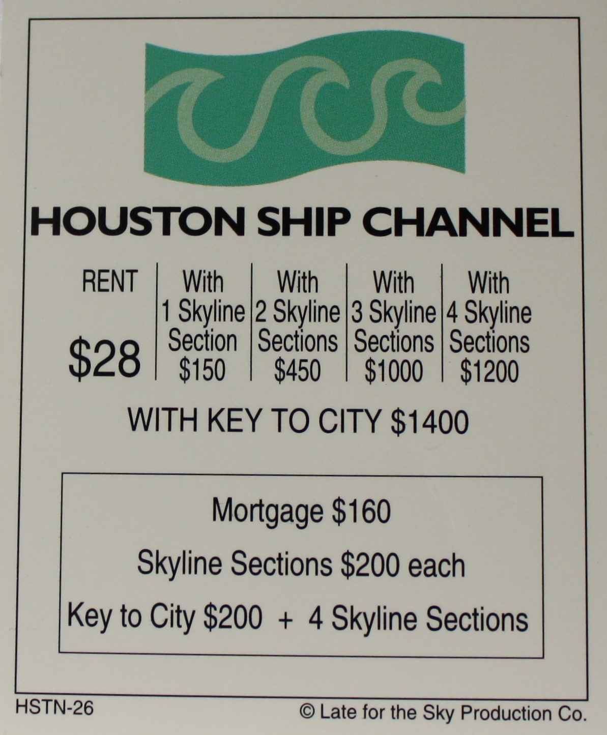 PARTS ONLY -Houston In-A-Box Board Game - "Houston Ship Channel" Title Deed Card Only