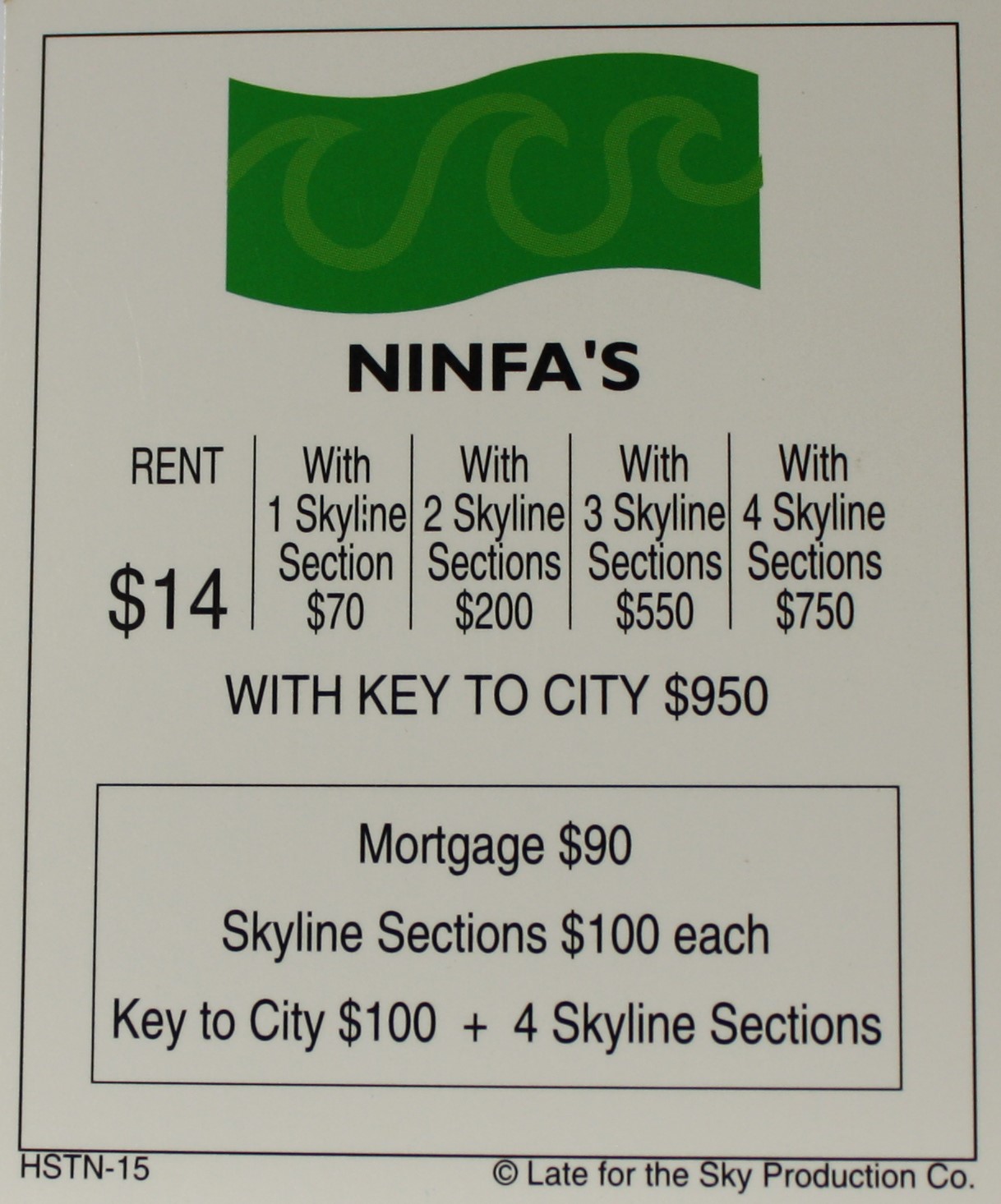 PARTS ONLY -Houston In-A-Box Board Game - "Ninfa's" Title Deed Card Only