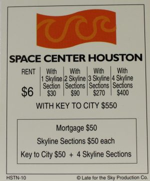 PARTS ONLY -Houston In-A-Box Board Game - "Space Center Houston" Title Deed Card Only