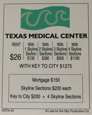 PARTS ONLY -Houston In-A-Box Board Game - "Texas Medical Center" Title Deed Card Only