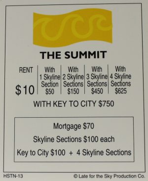 PARTS ONLY -Houston In-A-Box Board Game - "The Summit" Title Deed Card Only