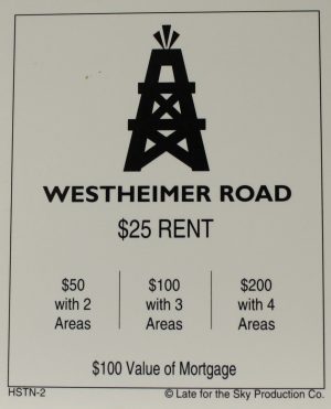 PARTS ONLY -Houston In-A-Box Board Game - "Westheimer Road" Title Deed Card Only