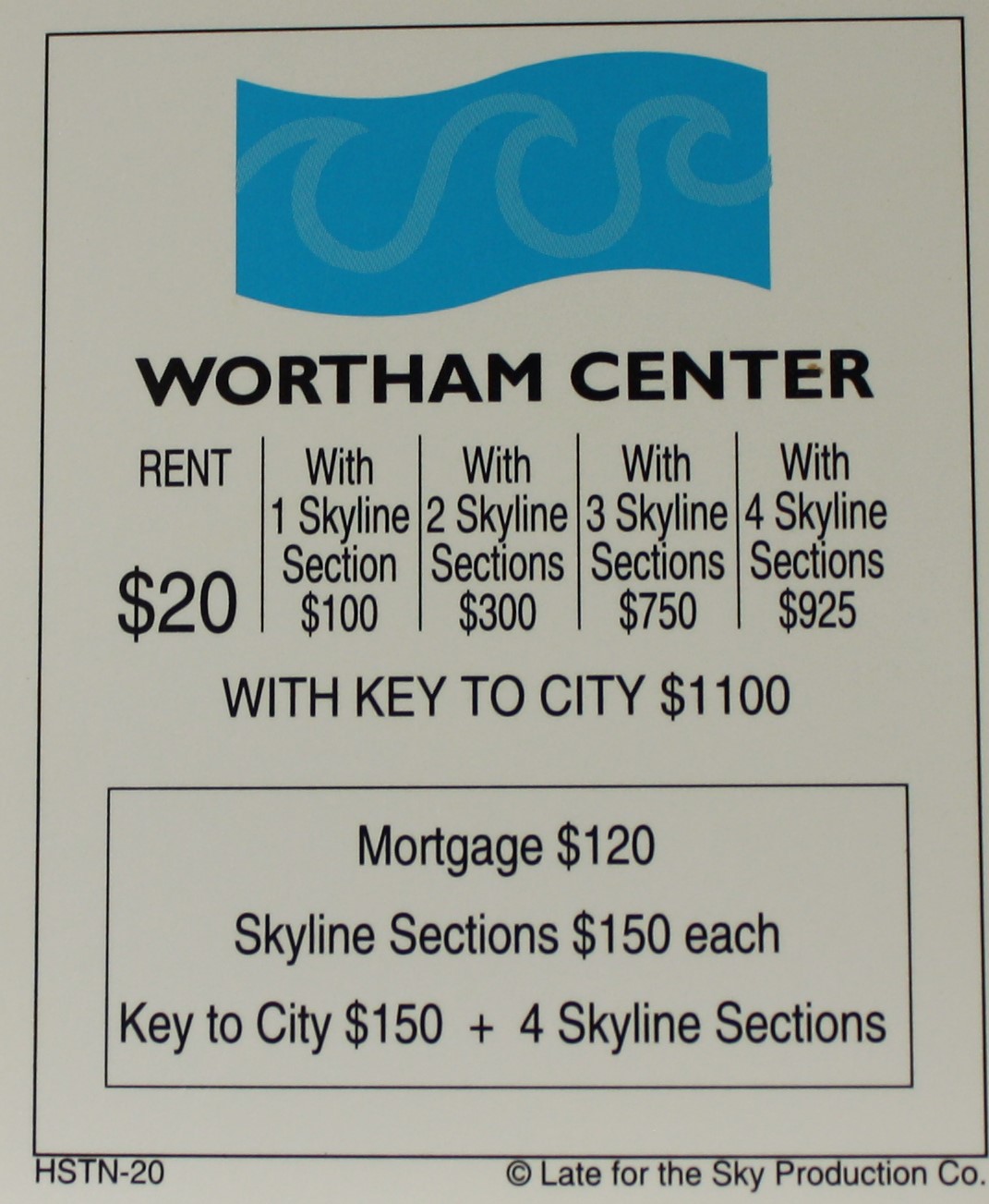 PARTS ONLY -Houston In-A-Box Board Game - "Wortham Center" Title Deed Card Only