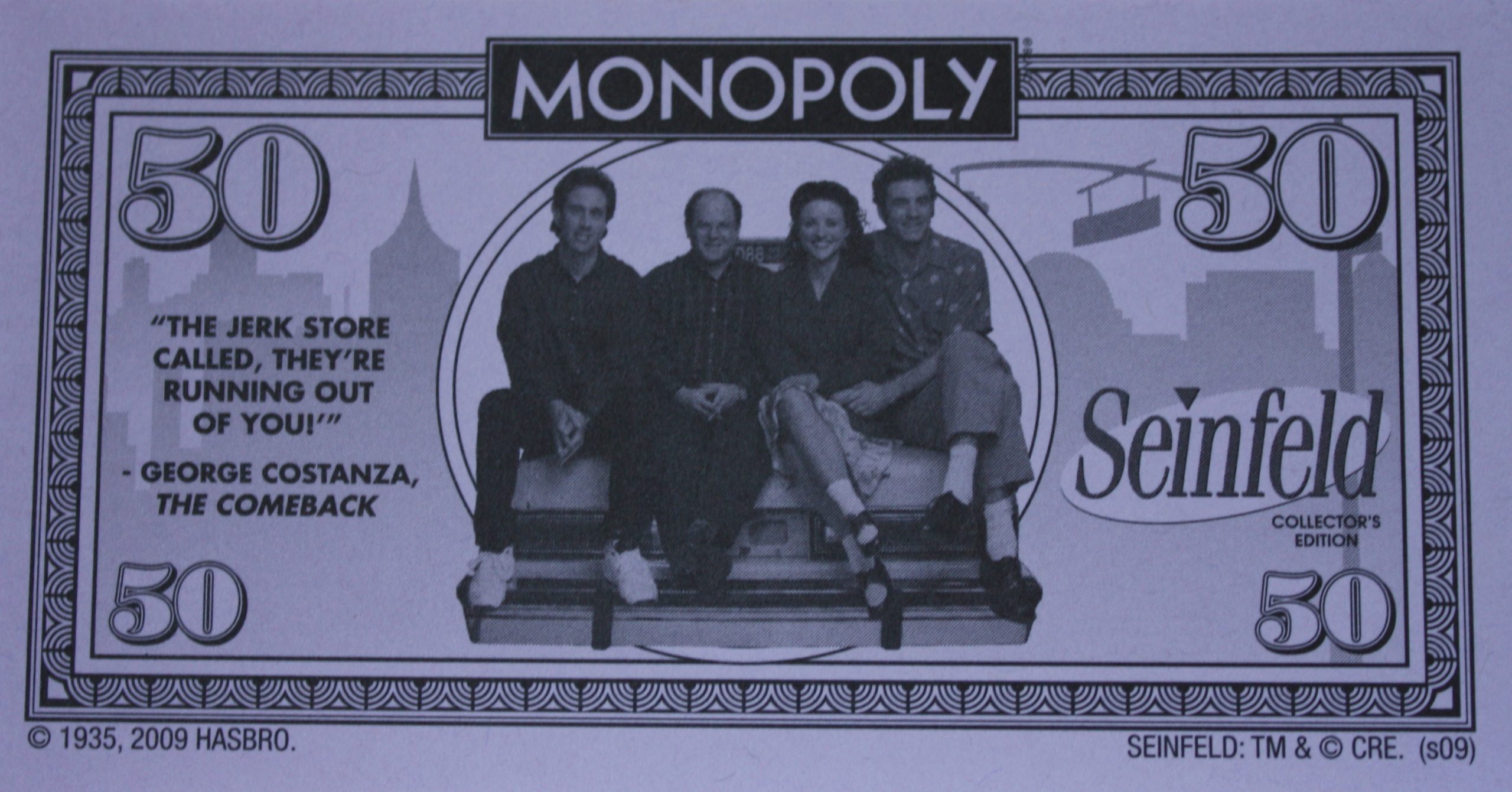 PARTS ONLY - Monopoly Seinfeld Board Game - Pack (10) $50 Seinfeld Specialty Money