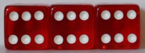 PARTS ONLY -Risk Board Game 1975 English/French Version - Set (3) Red/White Dice Only