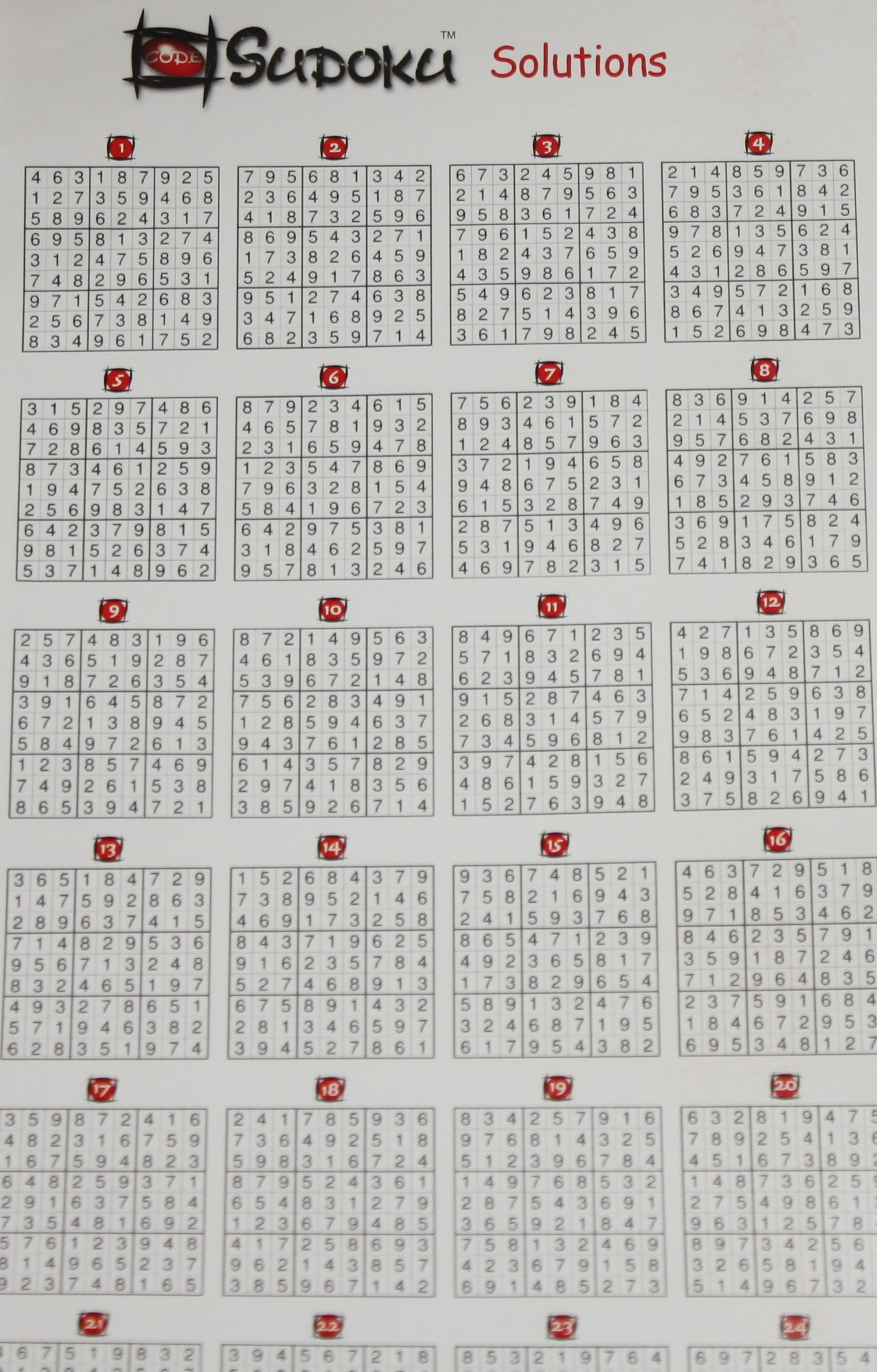 PARTS ONLY - Code Sudoku Game - Solutions Page Only