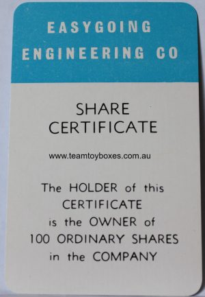PARTS ONLY - Flutter Stock Exchange Board Game - (1) Easygoing Engineering Co Share Certificate Only