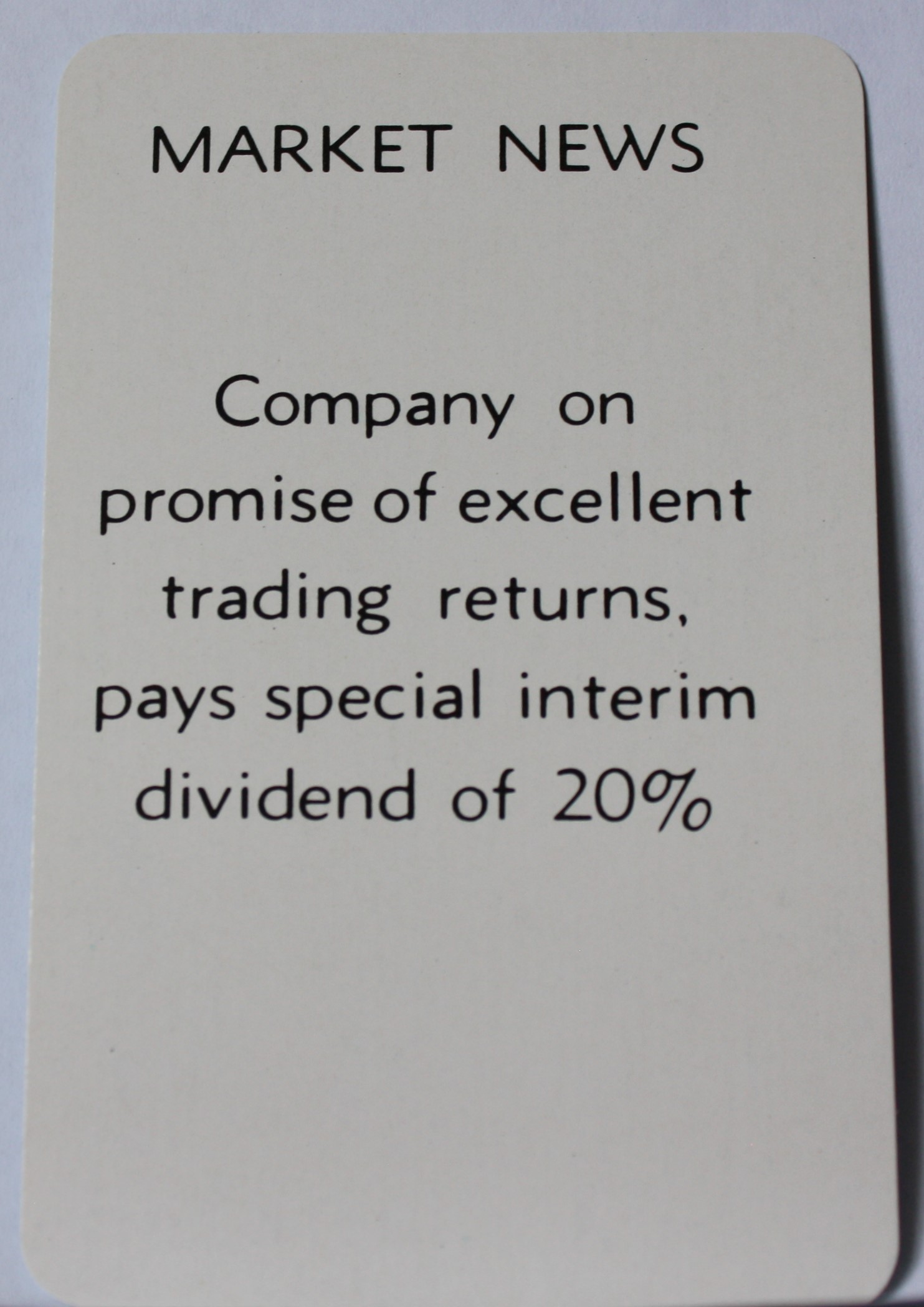 PARTS ONLY - Flutter Stock Exchange Board Game - (1) #19 Market News Card Only