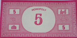 PARTS ONLY - Monopoly Toltoys 1960s Board Game - Pack (10) $5 Money Only