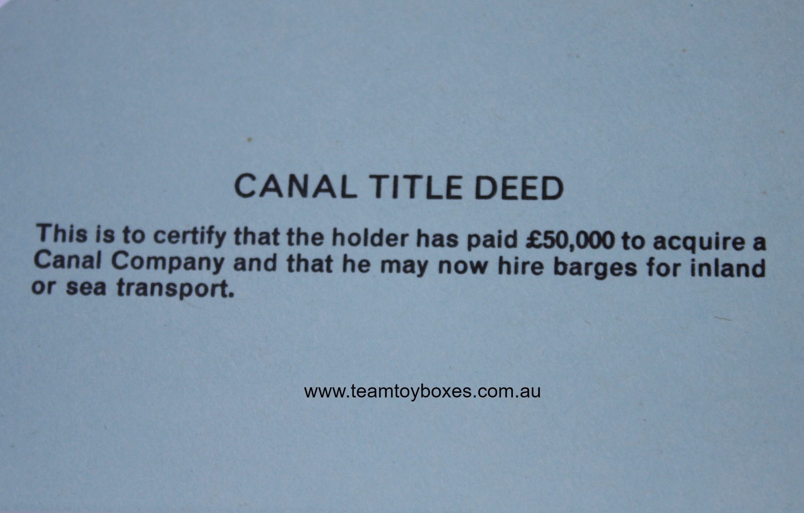 PARTS ONLY - Mine A Million Business Board Game - (1) Canal Title Deed Card Only