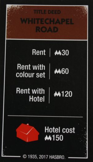 PARTS ONLY - Monopoly Board Game "Cheaters" Edition - (1) Whitechapel Road Title Deed Card Only