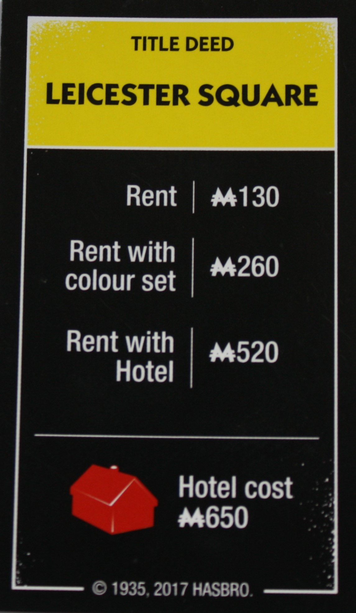PARTS ONLY - Monopoly Board Game "Cheaters" Edition - (1) Leicester Square Title Deed Card Only