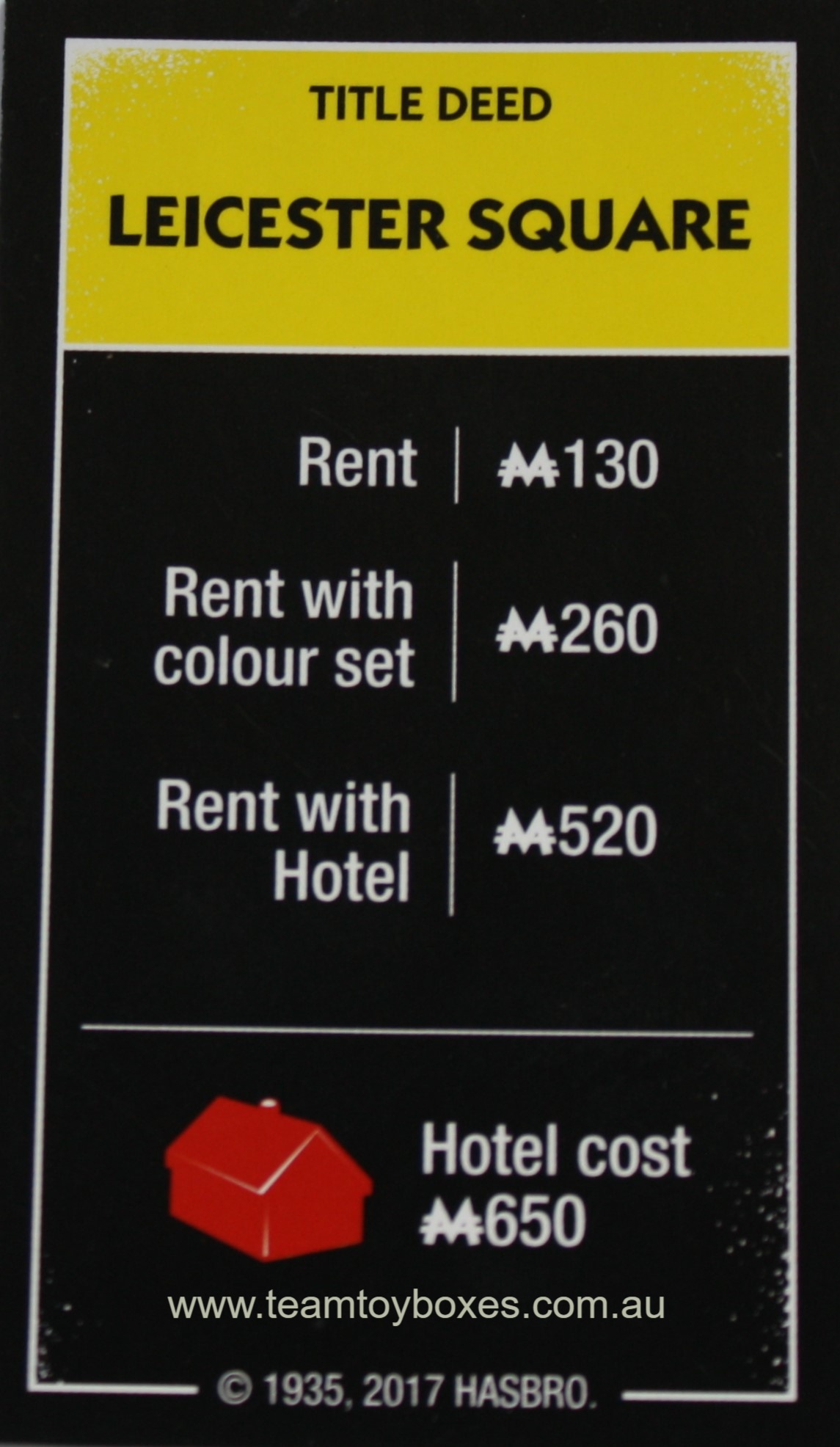 PARTS ONLY - Monopoly Board Game "Cheaters" Edition - (1) Leicester Square Title Deed Card Only