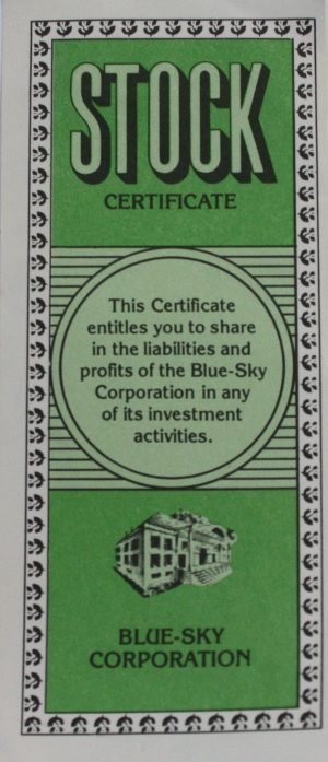 PARTS ONLY - Poleconomy Board Game - (1) Blue Sky Corporation Stock Certificate Only
