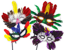 Feathered Mask on a Stick