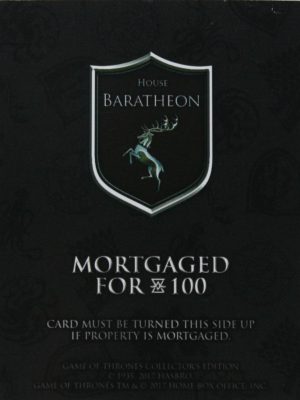 PARTS ONLY - Monopoly Board Game "Game of Thrones" Collector’s Edition - (1) House Baratheon Title Deed Card Only