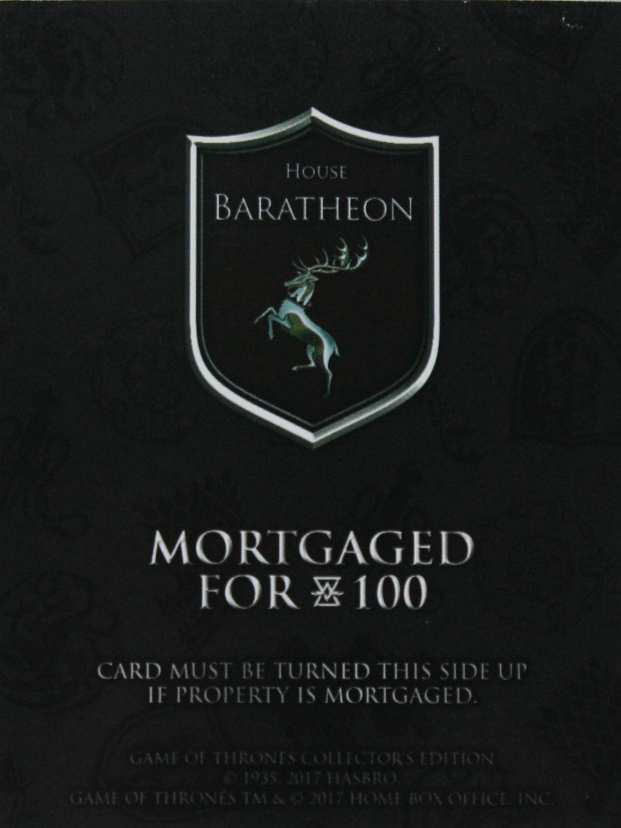 PARTS ONLY - Monopoly Board Game "Game of Thrones" Collector’s Edition - (1) House Baratheon Title Deed Card Only