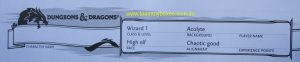 PARTS ONLY - Dungeons and Dragons Starter Set - (1) Wizard 1 Character Sheet Only