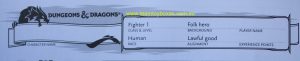 PARTS ONLY - Dungeons and Dragons Starter Set - (1) Fighter 1 Folk Hero Character Sheet Only