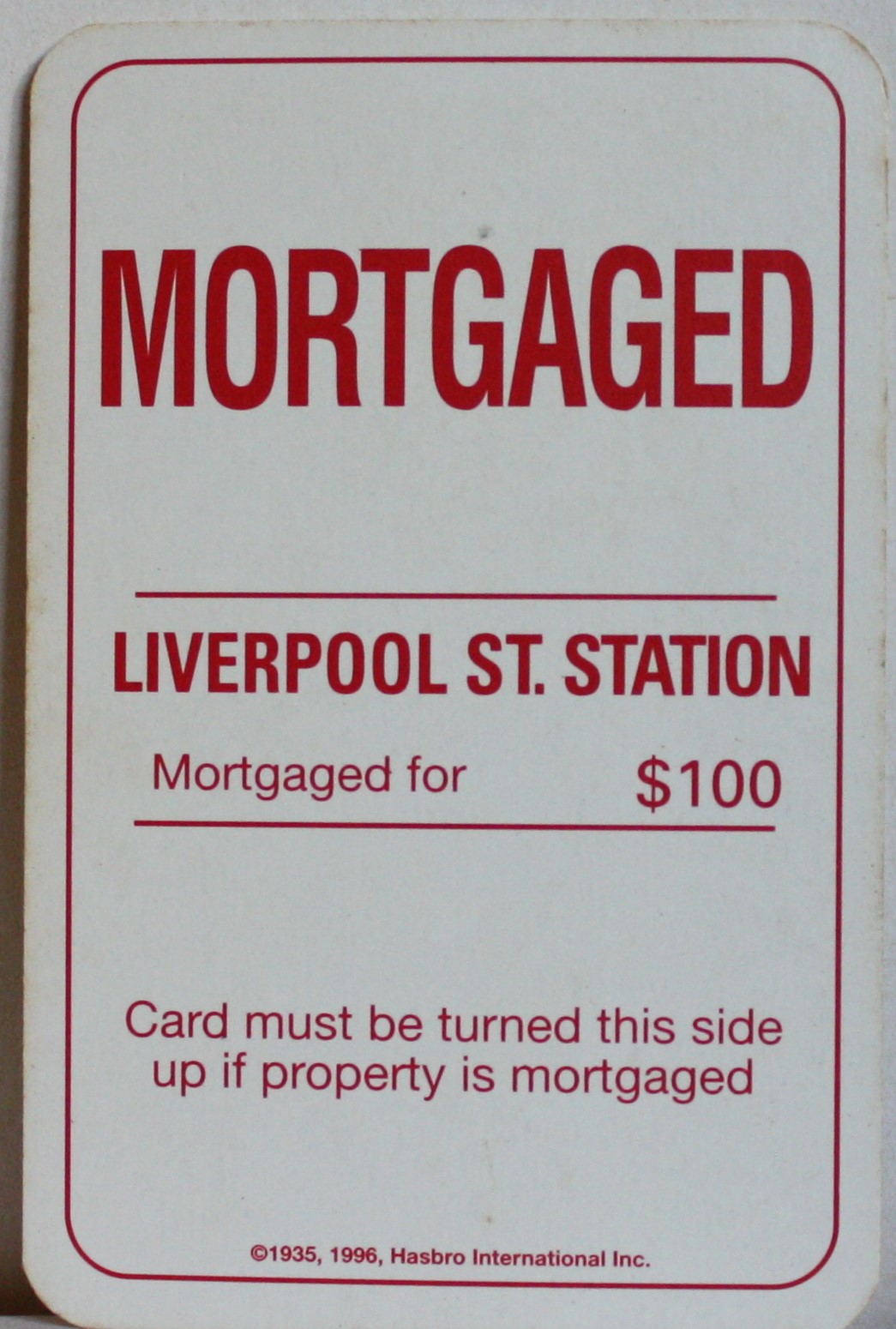 PARTS ONLY - Monopoly Board Game 1996 Edition - (1) Liverpool St Station Title Deed Card Only
