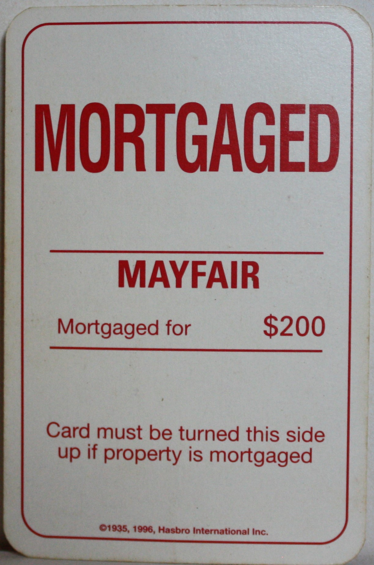 PARTS ONLY - Monopoly Board Game 1996 Edition - (1) Mayfair Title Deed Card Only