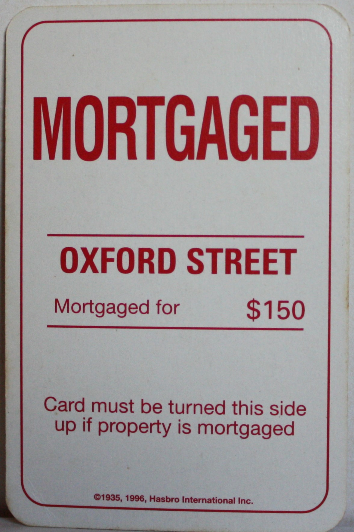PARTS ONLY - Monopoly Board Game 1996 Edition - (1) Oxford Street Card Only