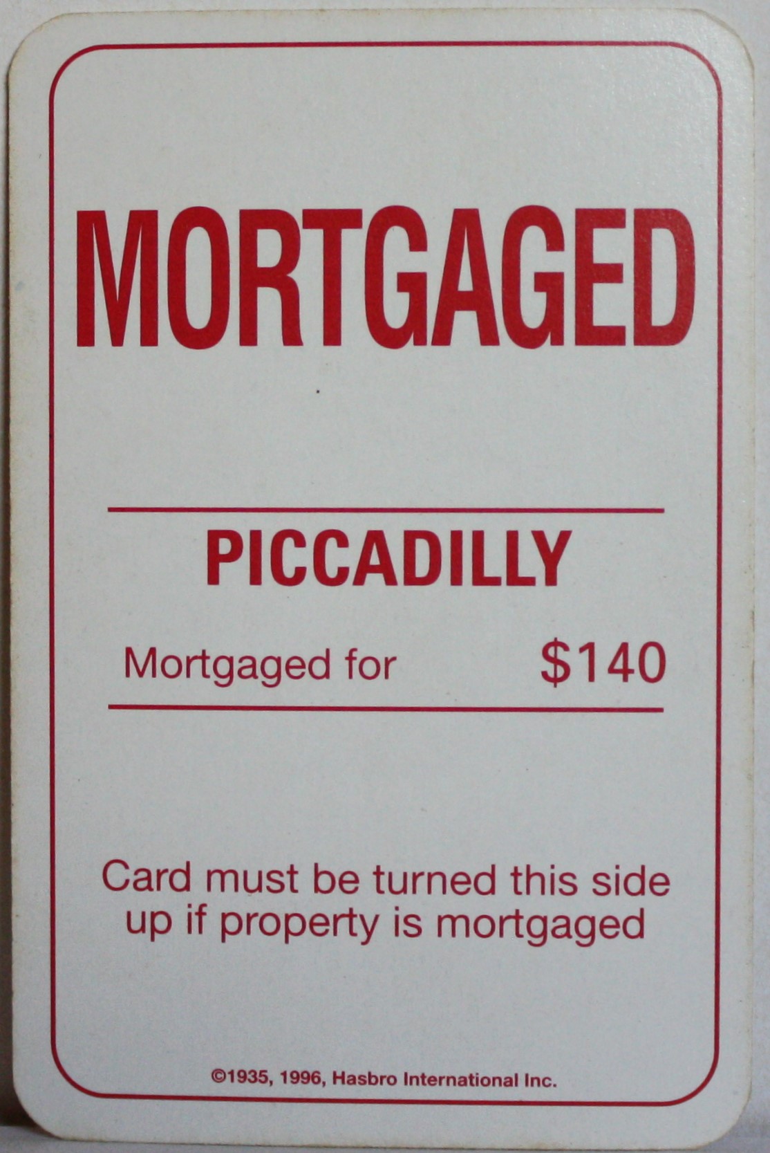 PARTS ONLY - Monopoly Board Game 1996 Edition - (1) Piccadilly Title Deed Card Only