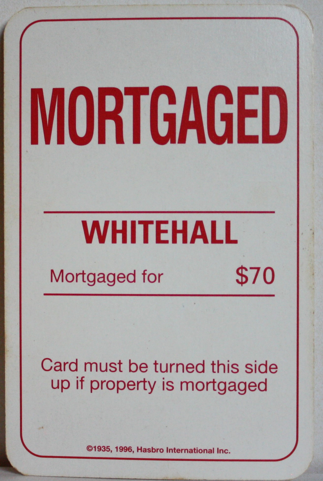 PARTS ONLY - Monopoly Board Game 1996 Edition - (1) Whitehall Title Deed Card Only