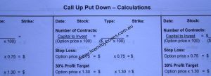 PARTS ONLY - Call Up Put Down Stockmarket Options Board Game - (1) Double Sided Calculations Page Only
